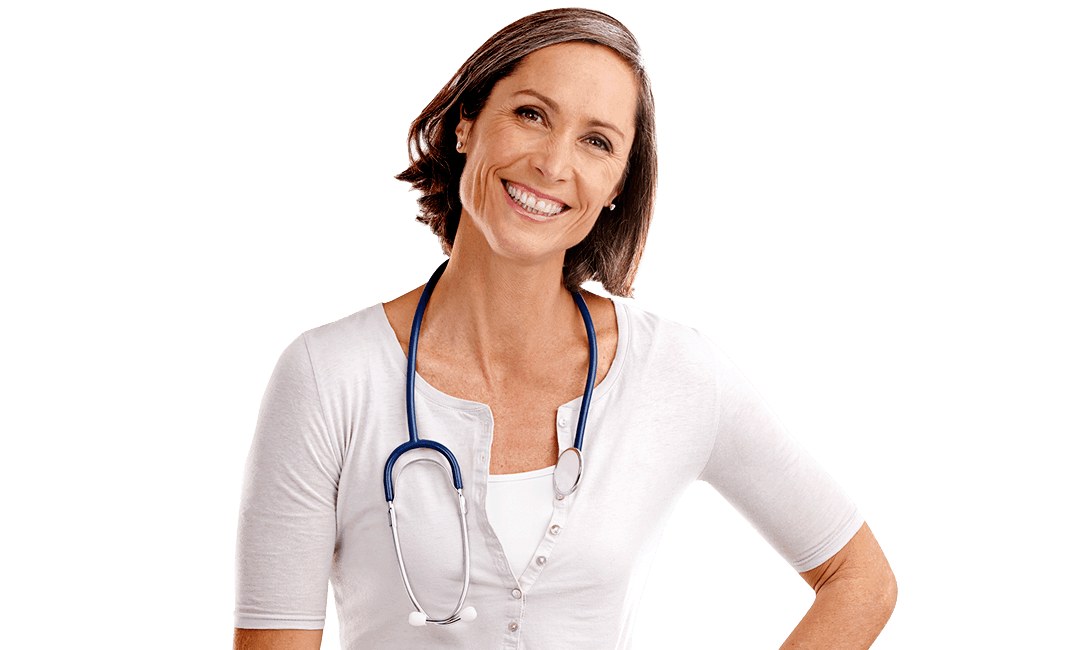 A female doctor smiling at the camera