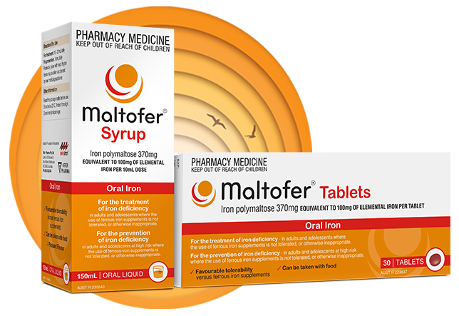 hpc-maltofer-syrup Packshots of Maltofer Iron Tablets and Maltofer Iron Syrup